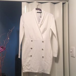 Boohoo white tuxedo dress